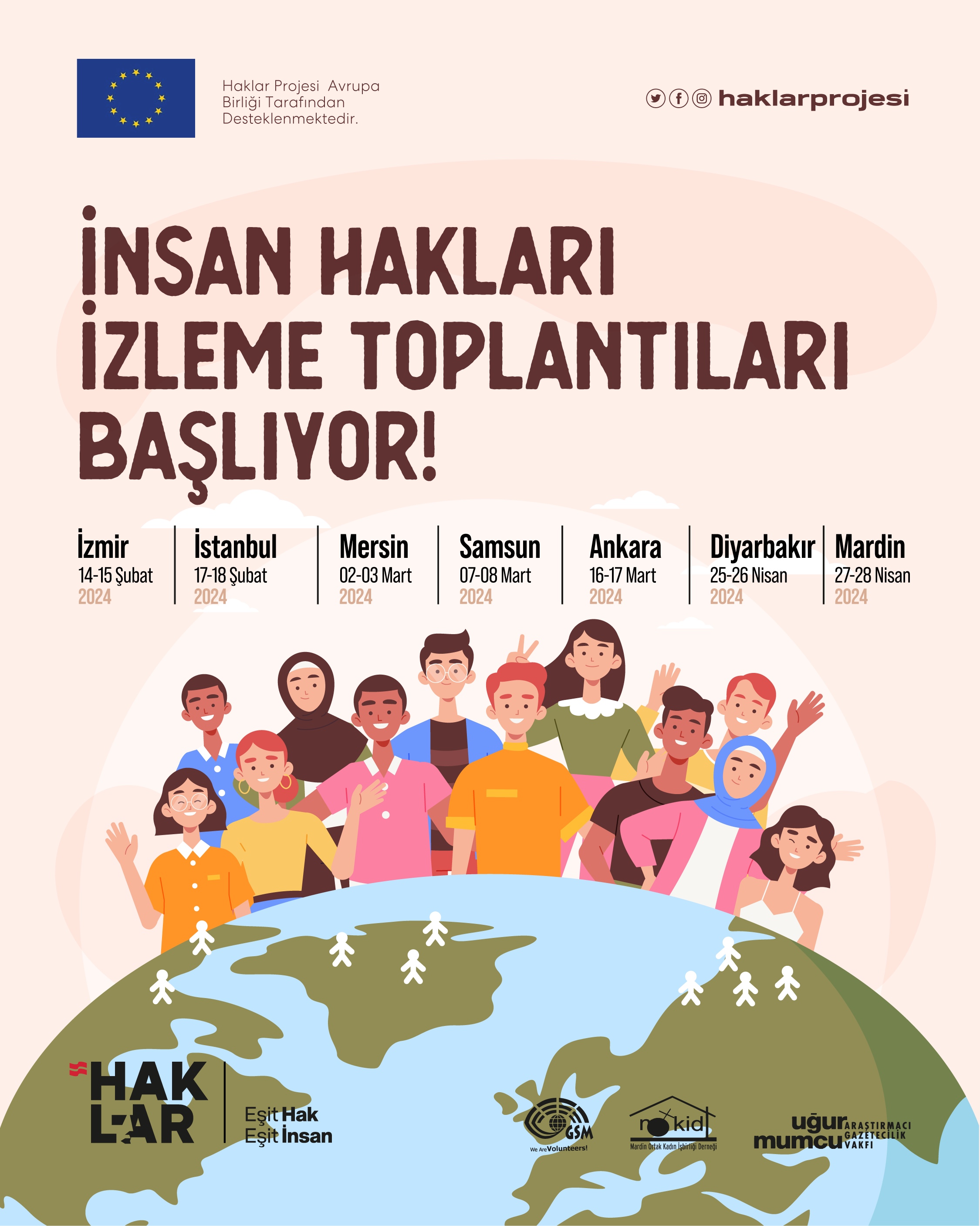 Figures of young people around the world and dates of human rights equality meetings