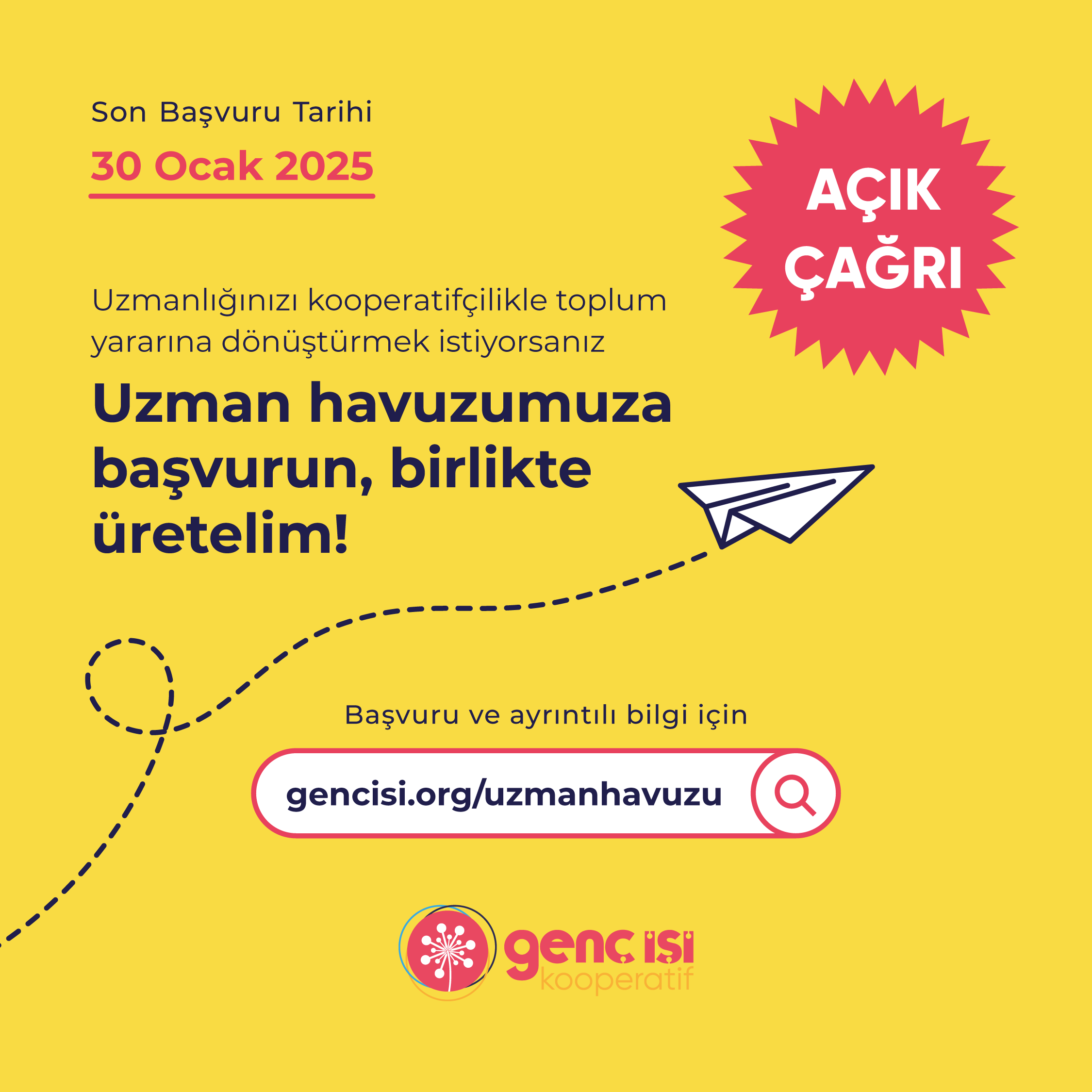 Sarı zemin üzerinde uçan kağıttan uçak ve uzman başvurusu yazıyor