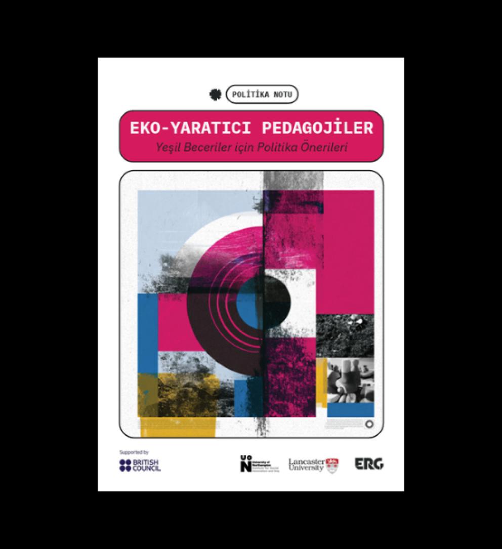 Renkli geometrik şekiller ve fotoğraflarla süslenmiş kitap kapağı