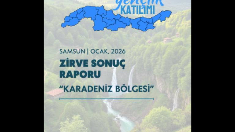 Yeşil vadide şelale, üzerinde Karadeniz haritası ve mavi yazılı zirve raporu başlığı.