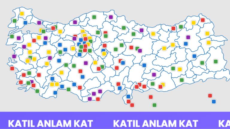 Türkiye haritası üzerinde renkli noktalar.