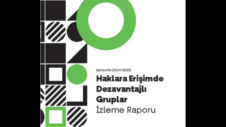 Siyah, beyaz ve yeşil geometrik desenli rapor kapağı, Türkçe başlık ve logolar.