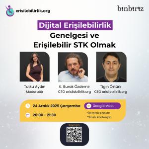 Üç konuşmacının fotoğraflarıyla erişilebilirlik etkinliği afişi.