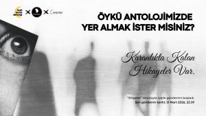 Siyah beyaz bir göz ve camın arkasında belirsiz silüetler, üstte metin.